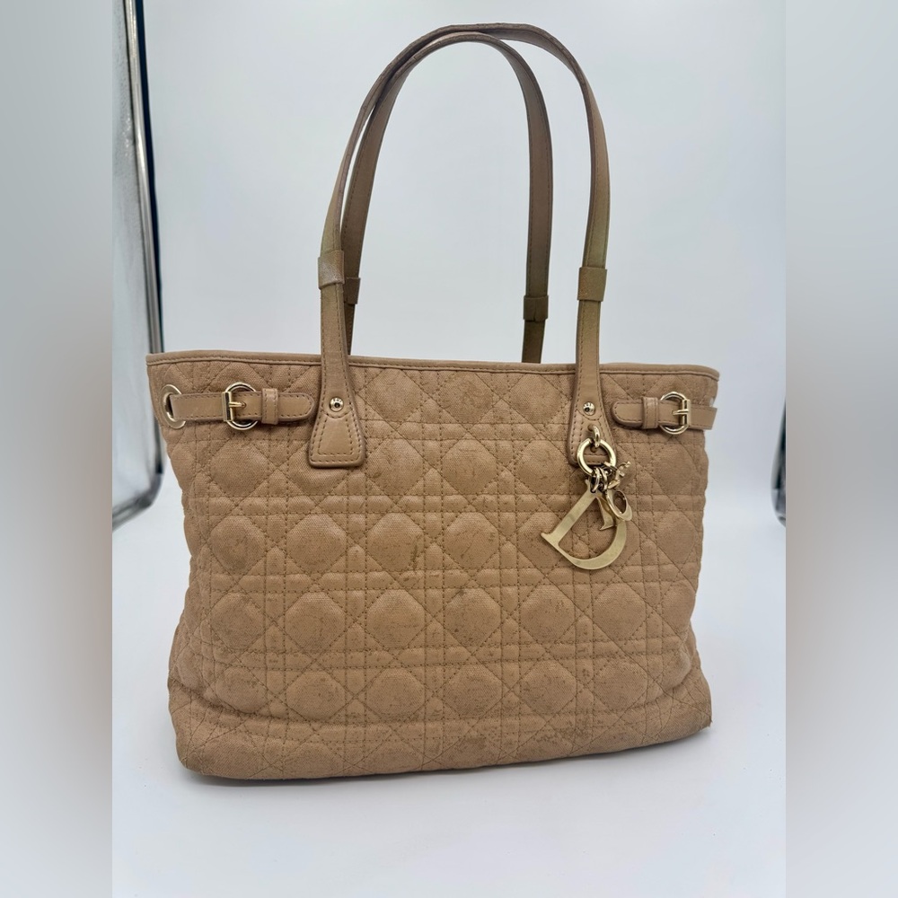 CHRISTIAN DIOR Quilted Leather Cream Tote Bag with COA